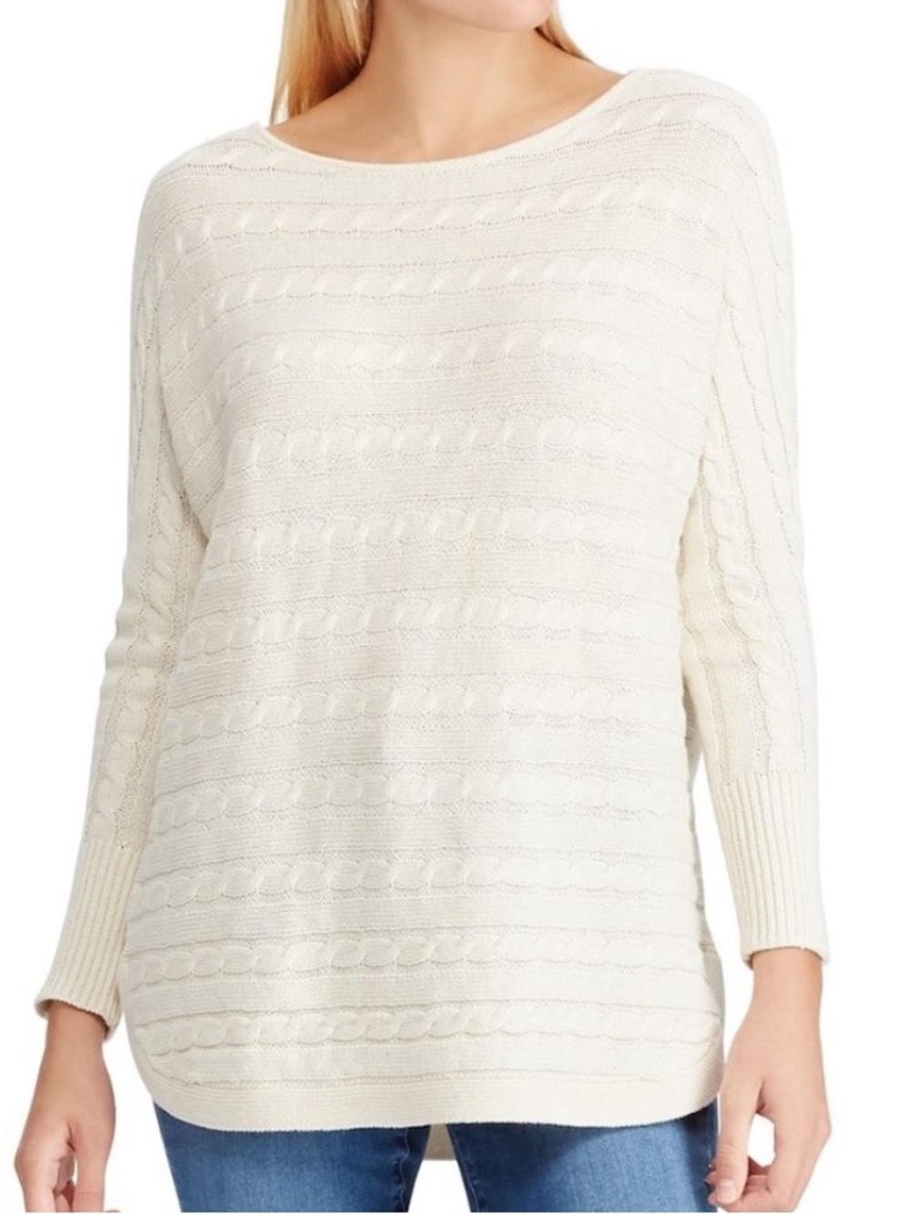 CHAPS Cable Knit Cream Relaxed Sweater - Women’s Large